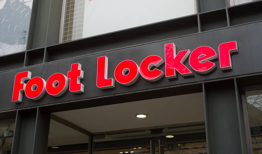 A red Foot Lock sign in channel letters.