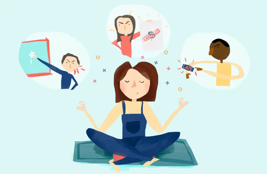 A drawing of a meditating woman thinking about bad clients.